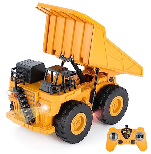 Highttoy Ferngesteuerter Kipper Dumper für Kinder, 6 Kanal RC Kipper Kipplaster Spielzeug Baustellenfahrzeug Kinder 1:24 Ferngesteuerters Muldenkipper LKW Spielzeug mit Lichtern und Ton