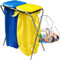 KADAX Supporto doppio per sacco della spazzatura, in 5 versioni a colori, supporto per raccolta differenziata con coperchio in plastica, per sacchetti da 120 l (blu-giallo)