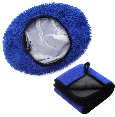 YDHfdc 2 Stück Bürstenüberzug Autowäsche Mikrofaser Brush Cover Waschbürstenüberzug für Auto mit Reinigung Trockentuch für Die Schonende Autowasche & Autopflege - Blau