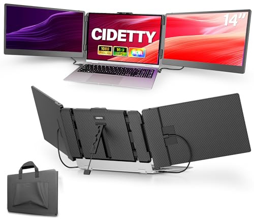 CIDETTY Laptop Screen Extender, 14'' FHD 1080P IPS Ultra-Thin Dual/Triple Monitor Display, HDMI/USB-C Plug-Play Portable Monitor for Laptop, Built-in Speakers(Mac, Win, Android)