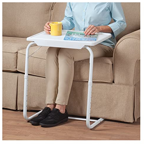 Weißer TV-Tabletttisch, klappbare TV-Esstabletttische auf Bett und Sofa, Verstellbarer Laptop-TV-Tabletttisch mit 6 Höhen- und 3 Neigungswinkeleinstellungen (weiß)