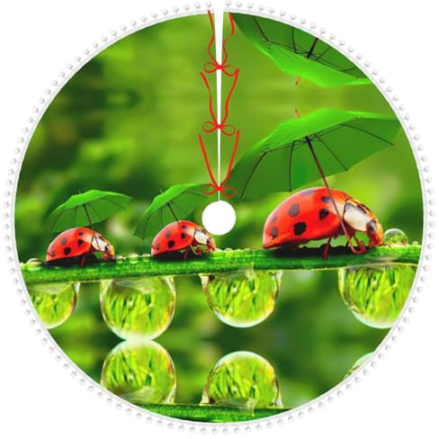 Weihnachtsbaumrock, Weihnachtsbaumrock, personalisierter Weihnachtsbaumrock, für Urlaubsparty-Dekoration, lustiger Marienkäfer mit Regenschirmen