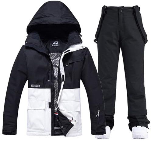ALSOGO Damen Skijacke & Skihose Set Skianzug 2 teilig Schneeanzug Wasserdicht Warm Winterjacke mit Abnehmbare Kapuzen zum Skifahren Snowboarden Schneejacke Schneehose TY133BKW Schwarz XL