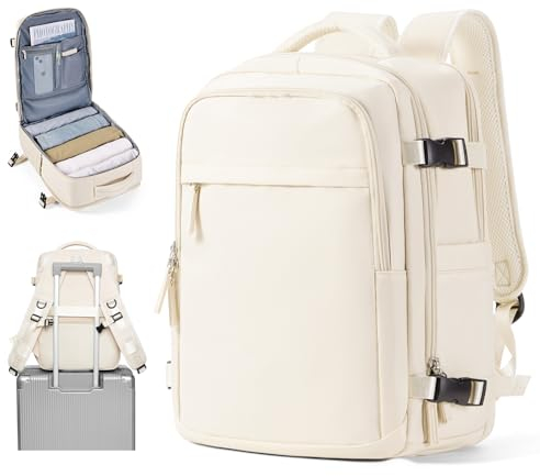 Ryanair Handgepäck 40x30x25 Rucksack Damen für Flugzeug Untersitz Kabinentasche Reiserucksack Flugzeug 45x36x20 Easyjet Reiserucksack Laptop Wasserdicht Business Herren Rucksack mit Schuhfach Beige