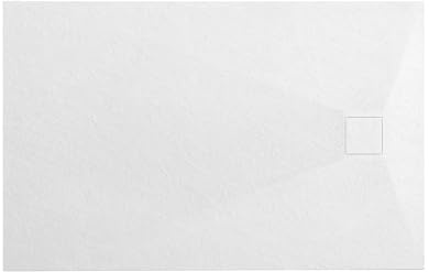VBChome Duschwanne 120 x 90 x 2,5 cm Weiß Steinstruktur Duschtasse Extra Flach Rechteckig Ablaufgarnitur Abdeckplatte SMC Verbundwerkstoff Universelle Installation Siphon