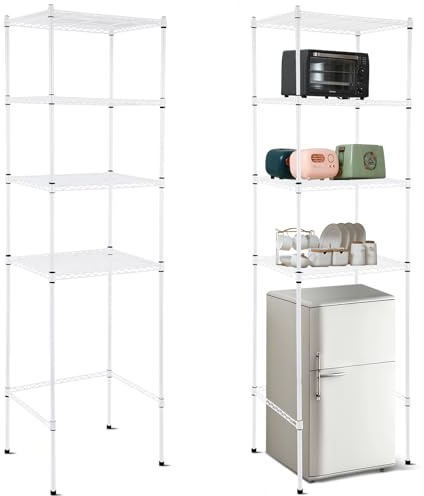 Huwena Mini soporte para refrigerador de 4 niveles con almacenamiento para dormitorio, soporte de microondas sobre mini estante de almacenamiento para nevera, altura ajustable, mini organizador de