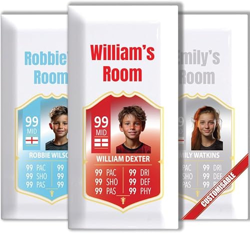 Premium Personalised Ceramic Football Children's Door Wall Plaque Sign (200mm x 100mm) Football Player Stats Card Style Football Soccer Ultimate Custom Gift Team, Your Photo/Name - CUSTOMISE ONLINE