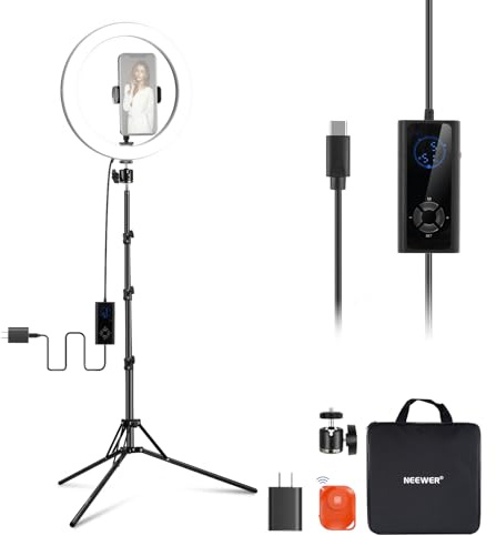 NEEWER 12 24W High Power LED Ring Light with 71 Tripod Stand Phone Holder Compatible with iPhone for Video Recording Makeup Selfie Studio Streaming TikTok, Bi Color Ringlight Lighting, RH12B