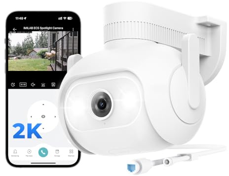 IMILAB EC5 2K Wired Sicherheitskamera Außen: 360° Überwachung mit Spotlight & Bewegungsmelder, Kabelgebunden, 24/7 Aufnahme, Keine Monatsgebühr, Wand/Decke Montage
