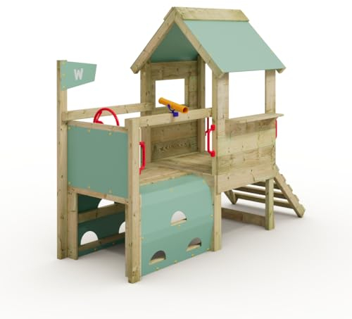 Wickey My First Playtower 1 Kleinkind Spielturm, Klettergerüst, Garten Spielgerät für Kinder aus impregniertem Massivholz mit pastellblauer Plane