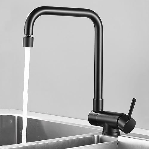 ZYCDP Wasserhahn Küche Klappbar, Küchenarmatur 360° drehbar 2 Mode Einhebelmischer Küche Vorfenster Küchenarmatur Window Schwarz