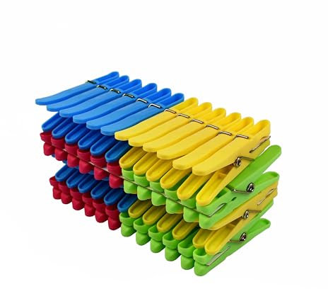 LAGUELLE - Lot de 48 Pinces à Linge en Plastique – Fabriquées en France, 100% Recyclées et Recyclables, Anti-UV, Protection Douce pour Le Linge - Bleu, Jaune, Rouge, Vert