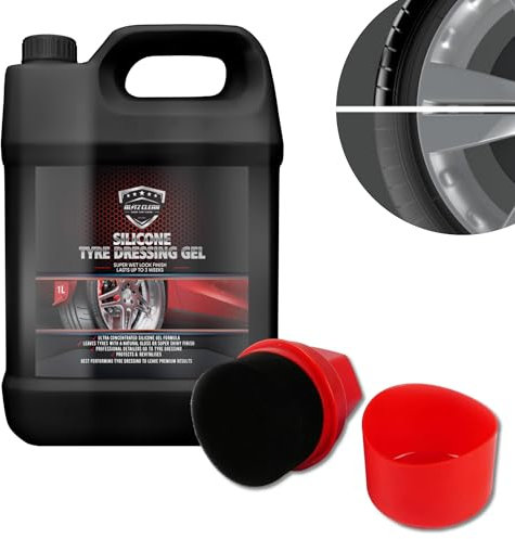 1000ml Silicone Tyre Shine & Trim Dressing Gel Kit, Tyre Black With Applicator & Integrated Pot, Super Gloss Tyre Dressing Formula, Lasts up to 3 weeks, Ultra Wet Look Finish (1 Litre Kit)