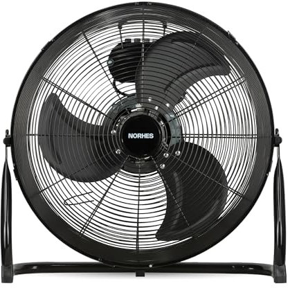 NORHES Soleq Ventilador de Suelo Industrial Negro. Motor de 90W. 3 Aspas Metálicas Ø51cm. Flujo de Aire Potente. 3 Velocidades. Basculación 90º. Base Antideslizante.
