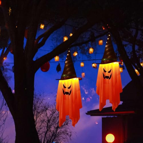 Luci di Halloween per Esterni, 2 Pezzi Fantasma, Migliori Decorazioni Appese per Cortile, Patio, Feste (O)