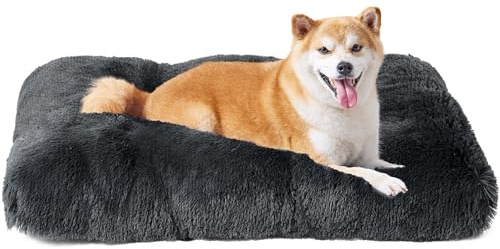 EHEYCIGA Panier Chien Moyen Taille, Coussin Chiens Anti Stress Lavable en Machine et Antidérapant, Moelleux Lit pour Chien Peluche, Gris Foncé, 75x50cm