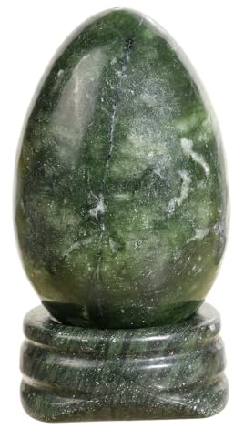 dssmboom Polished Green Jade Crystal Egg with Stone Stand, Healing Crystral Egg Shaped Stone Figurine for Meditation and Home Decoration