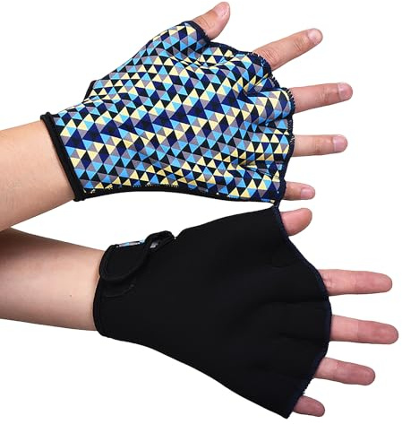 Sports Swimming Gloves Aquatic Swim Training Glove Neoprene Webbed Fitness and Water Aerobics Resistance Gloves for Men Women Children (Blue, L)
