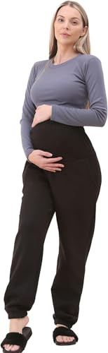 reshmena® Dam graviditets-joggingbyxor över bula komfort dam graviditet fleece joggingbyxor full längd moderskap leggings lösa joggingbyxor gravida byxor för magstöd, Svart, 46