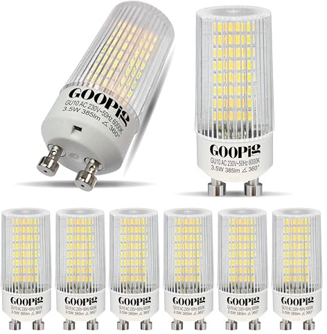 Goopig GU10 LED Lampe Mais 3,5W Kaltweiß 6000K Ersetzt 50W, 6er Pack, 385lm Leuchtmittel, Flimmerfrei, Nicht Dimmbar T22 Klar Zylinder Form lampen, Abstrahlwinkel 360° Birnen