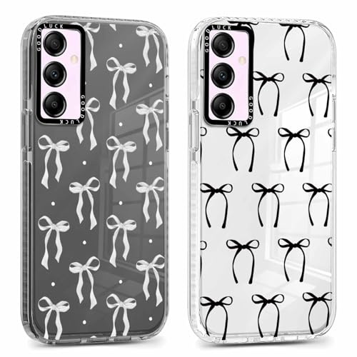 Xylota 2 x Fodral för Samsung Galaxy A55 5G 6,5 tum, Transparent Aesthetisk Design Rosett Flickor Kvinnor Fodral, Mjuk Ultratunn Silikon TPU Stötsäker Skyddshölje för Samsung A55, Bow 02