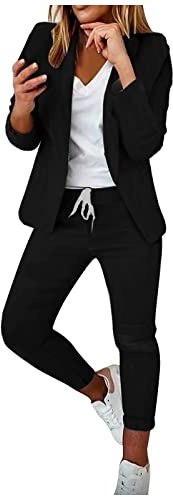 Ventes Flash du Jour et Soldes 2 Pièces Tailleur Femme Ensemble Pantalon Couleur Unie Élégant Grande Taille Simple Boutonnage Revers Blazer Veste Chic Formel Bureau Travail Pantalon Costumes