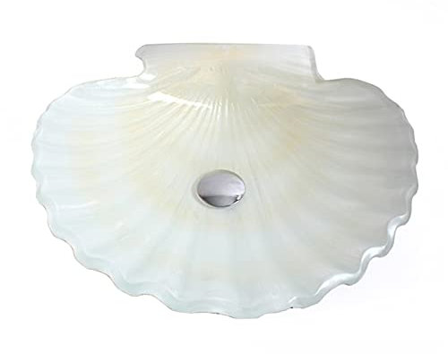PUFAHAU Lavabo de baño de Vidrio Templado, Lavabo de baño con Forma de Concha, Lavabo de baño sobre encimera, Lavabo de tocador, Lavabo artístico, Lavabo de baño,