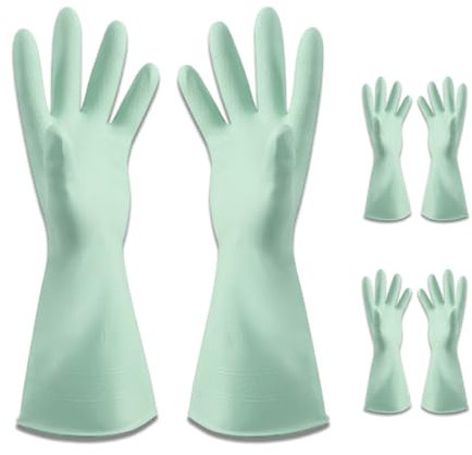 Melteine 3 Pairs Reusable Cleaning Gloves, Medium Rubber Gloves, Dishwashing Gloves for Kitchen Cleaning, Household Duties (Medium, Green)