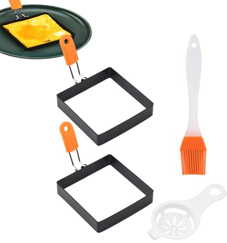 Moldes para huevos para la sartén, molde para huevos, forma de tortita, para cocer huevos, moldes para huevos para, anillos cuadrados para huevos con mango de silicona