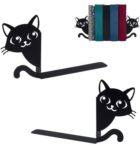 Peacoblue Buchstützen Metall,Katze Design Buchstütze Dekorativ für Bücher | 1 Paar 1.6x10.2x6 schwere Gusseisen Buchhalter, Stabile Buchstopper für Bücherregal, Schreibtisch, Büro und Wohnraum