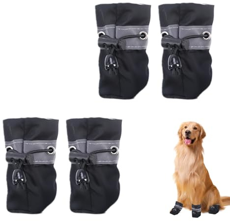 4 Stück Hundeschuhe Pfotenschutz Outdoor,Pfotenschutz Wasserdicht für Hund,Hunde Socken,Hundestiefel Pfotenschutze Welpe,Anti Rutsch Hundeschuh,Dog Shoes,Hund Schuhe für Kleine Hunde Winter (Schwarz)