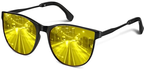 kunchu Nachtfahrbrille für Damen, Polarisierte Nachtsichtbrille mit Gelben Gläsern und Katzenaugenrahmen, Stilvoller Blendschutz für Nachtfahrten und Regen Schwarz