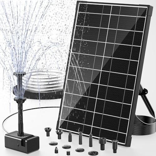 POPOSOAP 8W Solar Fountain Pump for Bird Bath, Glass Panel Solar Water Pump with 8 Nozzles, 4ft Tubing, Low-Water Auto Stop & 2 Filter Sponges, 360° Bracket for Garden Pond & DIY Water Features