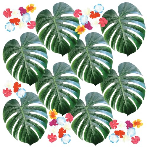 Beistle Tropical Décor Bundle – Fabric Artificial Palm Leaves & Multicolor Silk Petals, Island-Themed Decorations for Hawaiian Luaus, Safari Jungle, Summer Parties, Beach Events & Tiki Celebrations