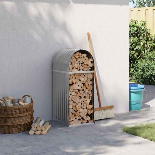 sephironlbb Soporte para leña de chimenea de acero galvanizado, 40 x 45 x 100 cm, resistente estantería para leña con ganchos para fijación a la pared para almacenamiento de madera seca en el jardín y