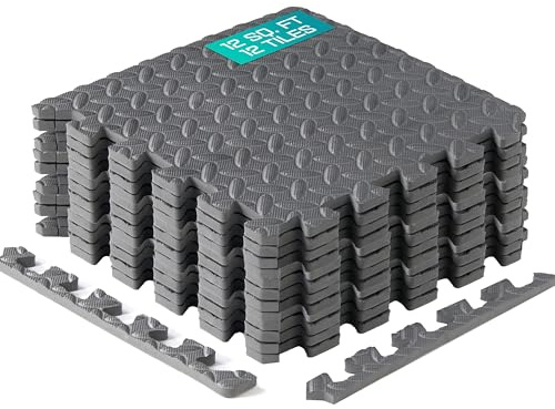 Yes4All Tapis Emboîtables en EVA, Dalles de Sol en Mousse, Revêtement de Sol en Mousse avec Bordure pour Meubles, Espace de Vie, Salon, Garage - Gray, 1.02 m2