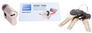 Tesa Assa Abloy MX803010N Cilindro de Alta Seguridad TX80 Doble Embrague Niquelado 30 x 10 mm Medio Cilindro Llave Leva Corta