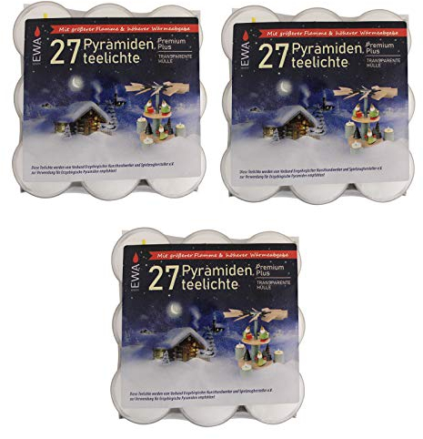 Ebersbacher Kerzenfabrik GmbH 3er Pack Pyramidenteelichte 27 Stück/Packung mit transparenter Hülle (3 x 27 Stück)