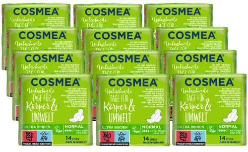 Cosmea Ultra Binden Vorteilspack, Hygiene-Einlagen aus nachwachsenden Rohstoffen. Damen-Hygiene im Einklang mit der Natur (Normal Plus (12x14 Stück))