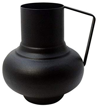 LaLe Living Vase Vaso in Schwarz mit strukturierter Oberfläche aus Eisen, Form Krug 16 x 18 cm als dekorative Tischdeko oder Blumenvase im Wohnzimmer, Büro und Küche