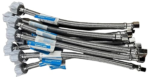 EZ-Fluid 30,5 cm WC-Wasserversorgungsanschluss, Edelstahl geflochten, 3/8 Zoll Innengewinde x 7/8 Zoll Kugelhahngewinde 30,5 cm WC-Wasseranschlussschlauch (10 Packungen)