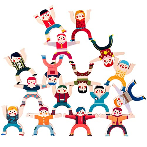 Sipobuy Wooden Blocks Stacking Balancing Games, Preschool Toddler Educational Toys for 3 4 5 6 Years Kids Boys Girls (16pcs Hercules)