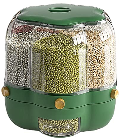 Cricia Conteneur de stockage de céréales alimentaires Grande capacité 6,5 L Distributeur de riz rotatif à 6 grilles Boîte de stockage de céréales scellée Seau de stockage de cuisine