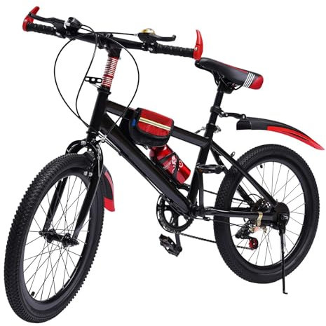 SENDERPICK 20 Zoll Kinder Jungen Fahrrad, Kinderfahrrad mit Doppelscheibenbremsen, Mountainbike Fahrrad 6 Gang MTB Bike, Hartstahl Citybike (rot)