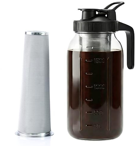 Kalt Brew Kaffeemaschine 64oz Breite Mund Einmachglas Krug mit Edelstahl Filter 2 Quart Luftdicht & Auslaufsicher kalt brauen Krug mit gießen auslauf deckel und griff für eiced kaffee tee und limonade