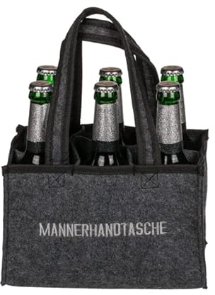 Getränketräger Männerhandtasche – Tragetasche aus Filz für 6 Flaschen | Mens Bag auch für Dosen – für die Erfrischung unterwegs – Geschenkartikel, Junggesellenabschied, Party to go – Seaside No.64