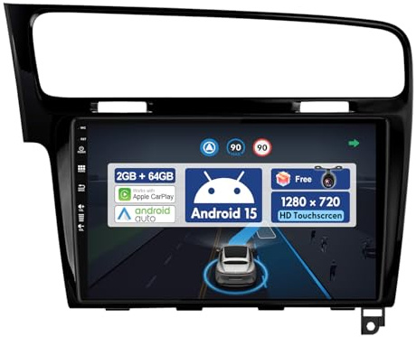 BXLIYER 10,1 tums bilradio för Golf 7 (2013–2018) GPS-navigering – Trådlös CarPlay Android Auto – Bakre kamera – Android 15 2 Din – DSP DAB rattkontroll 4G Bluetooth 5.0 Daul-Band WiFi