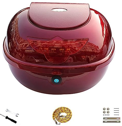 PERTID Motorrad Roller Top Case, Große Kapazität Heckbox Helmkoffer Mit Rote Reflektor/Rückenlehne Aufbewahrungskoffer Für Roller, Motorrad, Scooter, Mofa, Quad