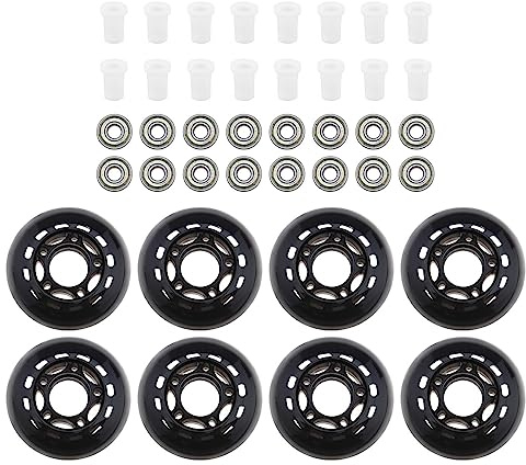 ECSiNG Juego de 8 ruedas de patín en línea de 64 mm 82 A con rodamientos ABEC-7, ruedas para patines de ruedas, ruedas de equipaje, ruedas de entrenamiento, para interior y exterior