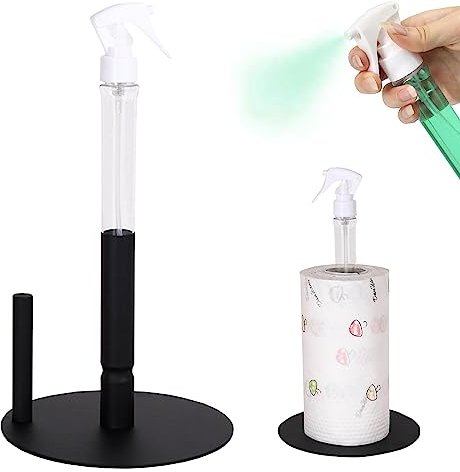 mumisuto Kitchen Roll Holder Free Standing, Paper Towel Holder with Spray Bottle Non Slip kitchen towel holder Stainless Steel Stable Base Round Head paper holder Fits Most Size Paper Roll